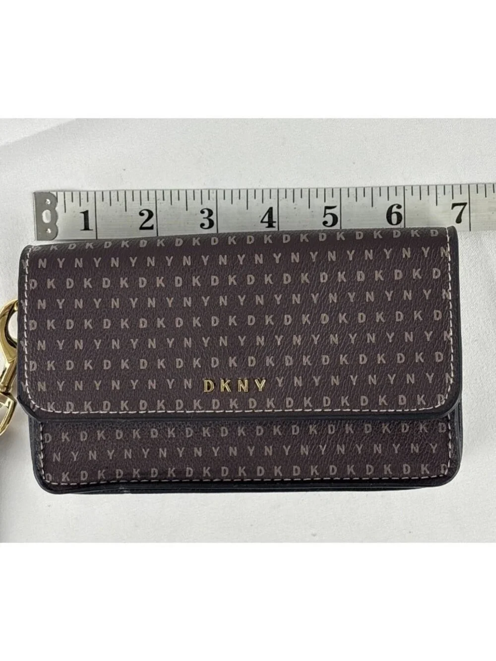 DKNY Convertible Belt Bag Wristlet Pouch Brown Monogram Logo Fanny Pack Clutch